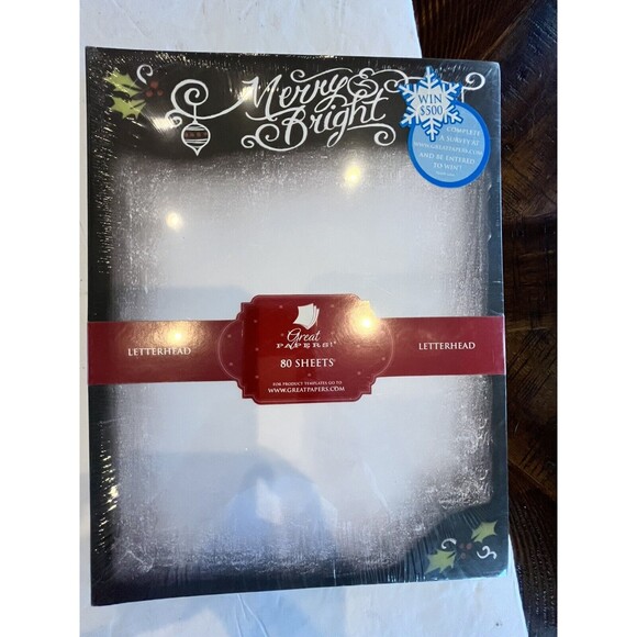 Christmas Holiday NEW Letterhead 80 Count Merry & Bright  Sz 8 1/2 x 11 - Picture 4 of 5